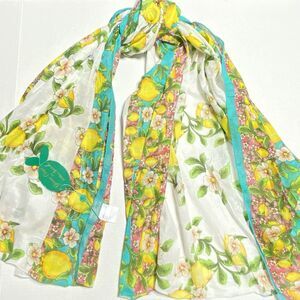 NEW Antica Sartoria By Giacomo Cinque 44x70 Cotton LEMONS  Scarf Tourquoise